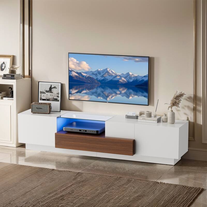 Pocassy Modern LED TV Stand for 55-75 inch TV or Living Room - White