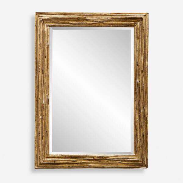 slide 2 of 6, Overlap Teakwood Framed Rectangular Wall Mirror - 43.75" - Antique Gold