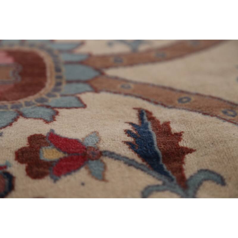Vegetable Dye Aubusson Chinese Area Rug Beige Hand-Knotted Wool Carpet - 9'1"x 12'3"