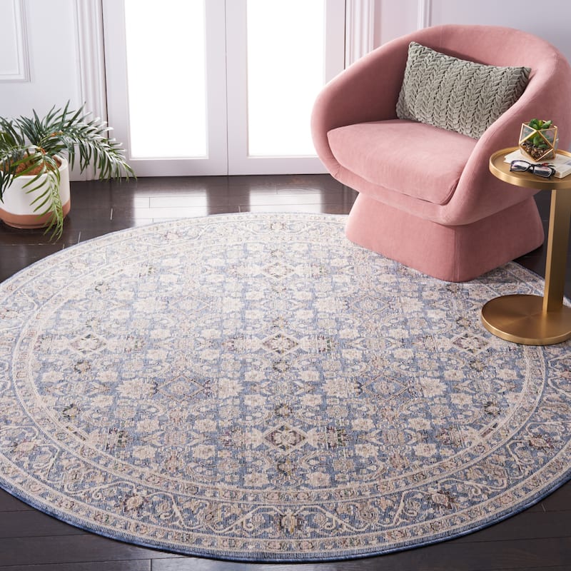 SAFAVIEH Princeton Nathalie Vintage Oriental Rug - 6'7" Round - Ivory/Blue