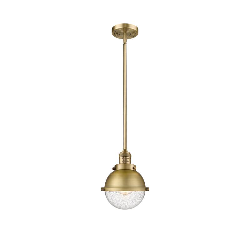 Innovations Lighting Franklin Restoration Hampden 1 Light 7" Stem Hung Mini Pendant - Brushed Brass/Seedy
