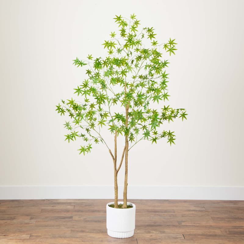 Maple Artificial Tree with White Planter - 6' - Green