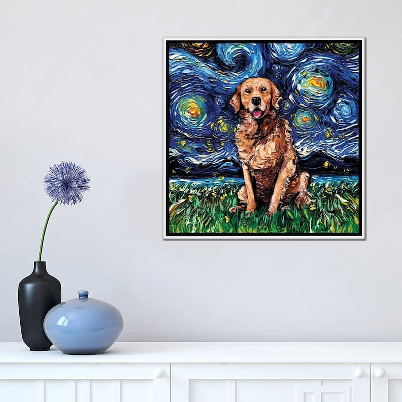 iCanvas "Golden Retriever Night (Dark Coat)" by Aja Trier Framed Canvas Print
