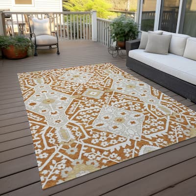 Machine Washable Indoor/ Outdoor Chantille Traditional Medallion Rug