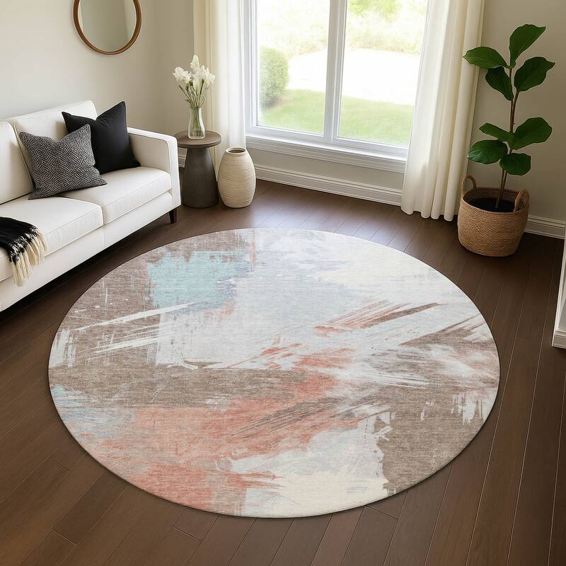 Premium Washable Super Soft Modern Brushstrokes Mayfield Rug - Taupe - 8' x 8'