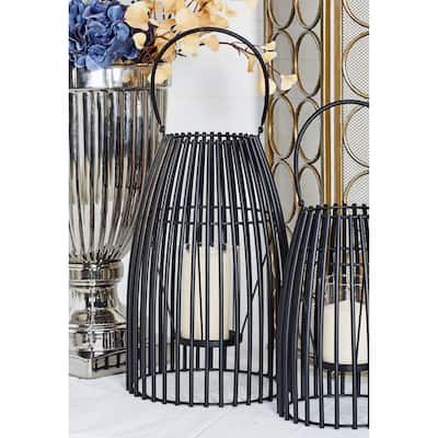 Black Metal Decorative Indoor Outdoor Candle Lantern with Handle - 9 x 9 x 16