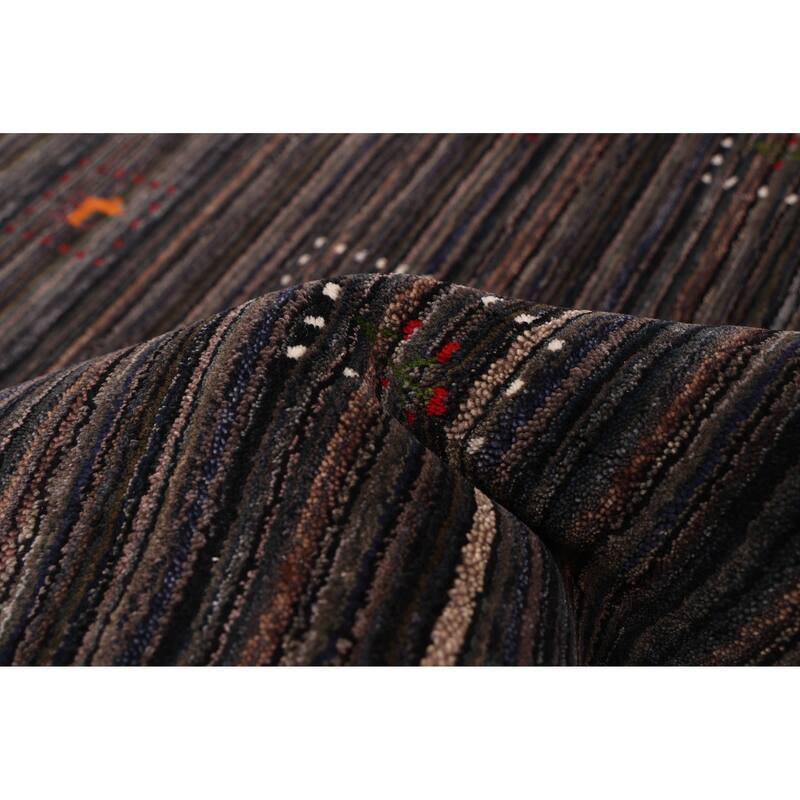 ECARPETGALLERY Hand Loomed Kashkuli Gabbeh Dark Grey Wool Rug - 5'0 x 7'11