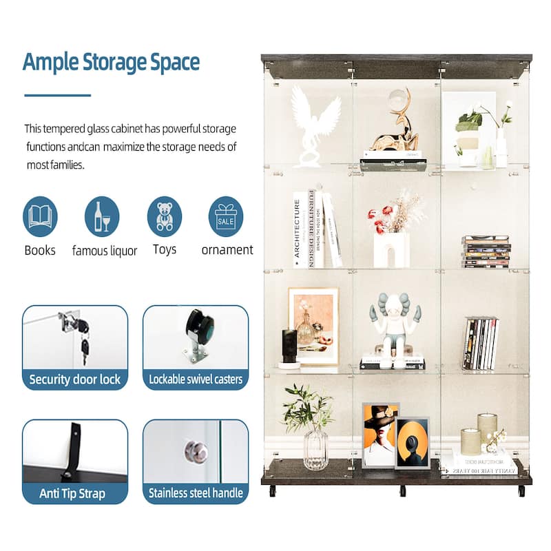 Glass Display Cabinet,Wine Cabinet,File Cabinet,With Bluetooth Led Light Strip,Lock On The Door,Equipped With Cast