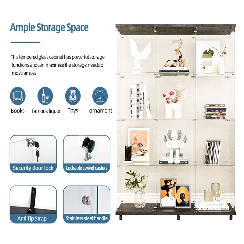 Tempered glass display cabinet, wine cabinet,storage cabinet, file cabinet, with Bluetooth LED light strip, lock on the door