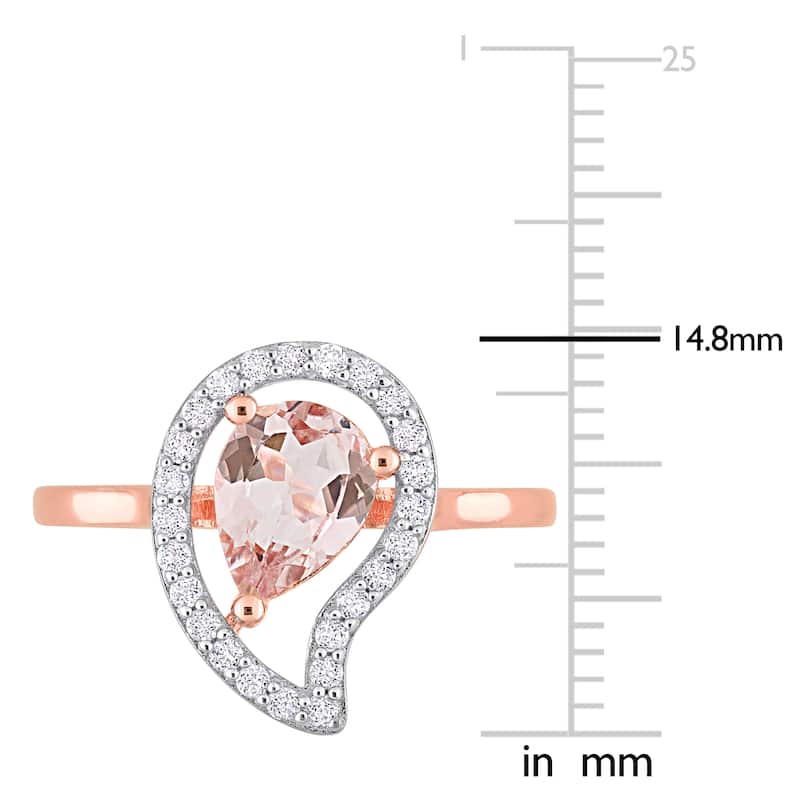 Miadora Morganite and White Topaz Halo Teardrop Ring in Rose Plated Sterling Silver