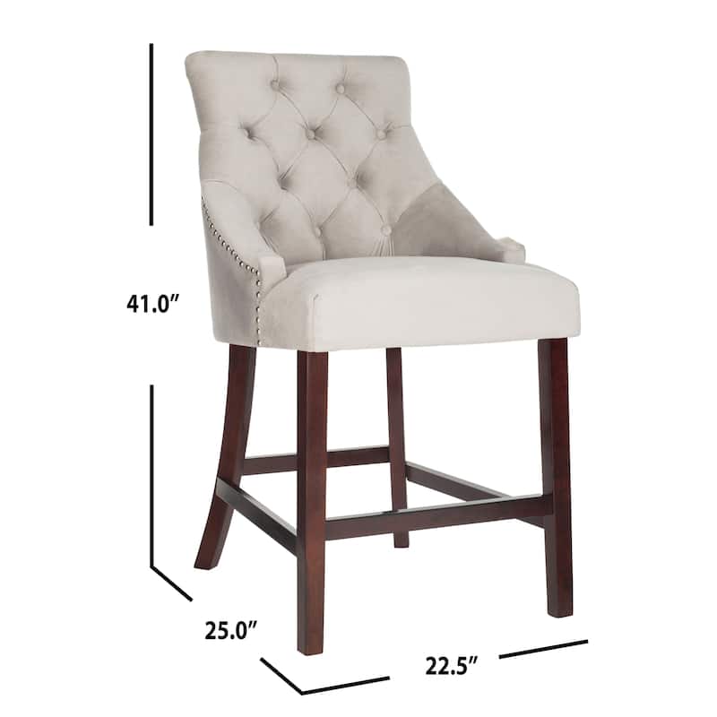 SAFAVIEH Dottie 26-inch Tufted Wing Back Counter Stool - Grey / Espresso (Set of 2) - 22.5" x 25" x 41" - 22.5" x 25" x 41"