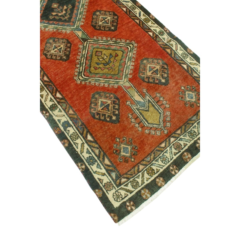 Fine Vintage Distressed Sheryl Red/Beige Runner - 3'3" x 10'1"