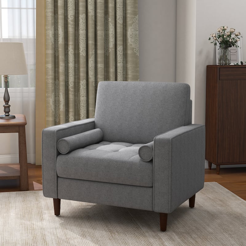 35.48" Cotton Linen Square Arm Tufted Club Chair - Grey