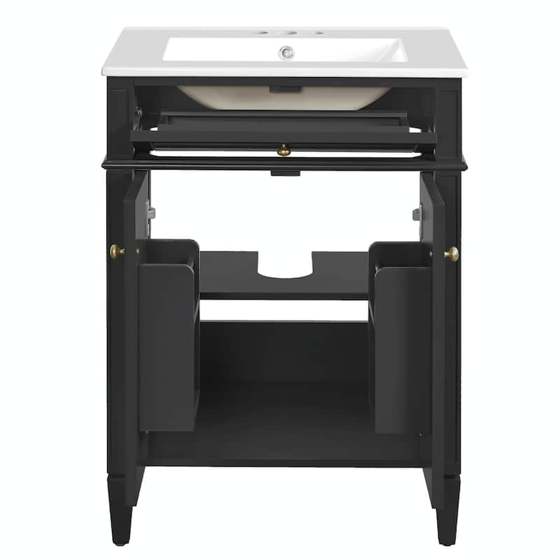 24" Bathroom Vanity with 2 Doors and Tip-Out Drawer - Bathroom Storage Cabinet with Sink