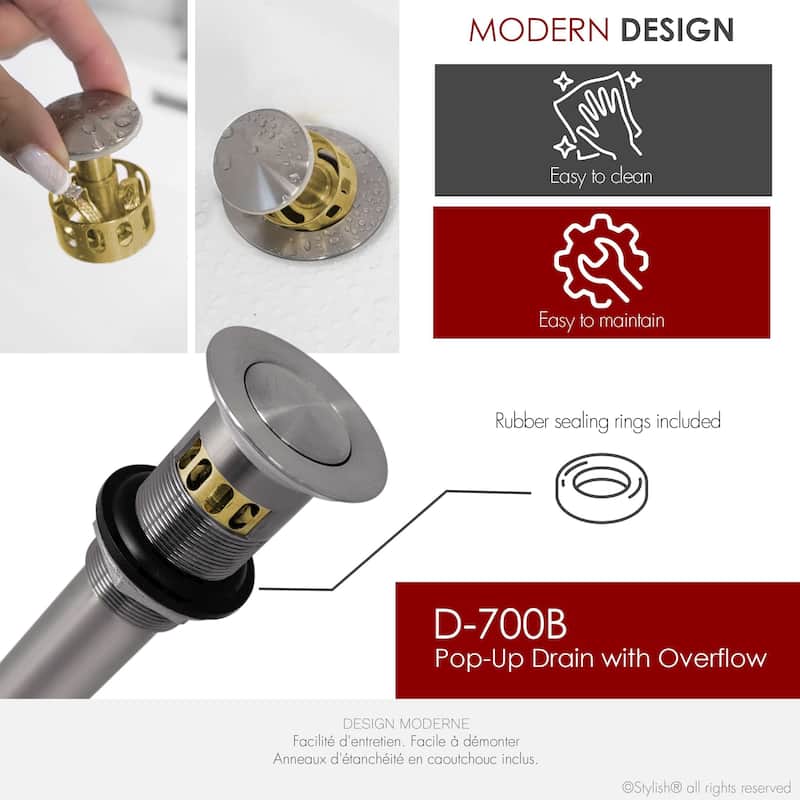 STYLISH Pop-Up Bathroom Sink Drain with Overflow D-700