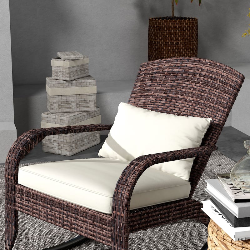 Outsunny Outdoor Wicker Adirondack Rocking Chair, Patio Rattan Rocker Chair with High Back, Seat Cushion, and Pillow for Garden