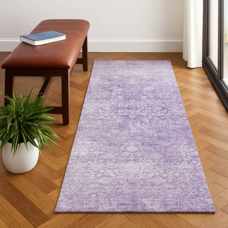 Premium Washable Super Soft Vintage Traditional Mayfield Rug - Lilac - 2'3" x 7'6"