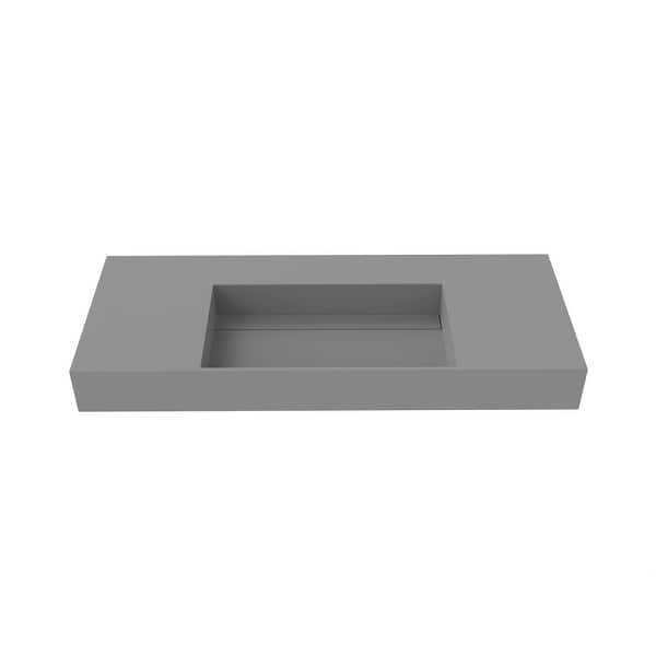 slide 2 of 8, Juniper Stone Solid Surface Wall-Mounted Vessel Sink 48" No Faucet Hole - Grey
