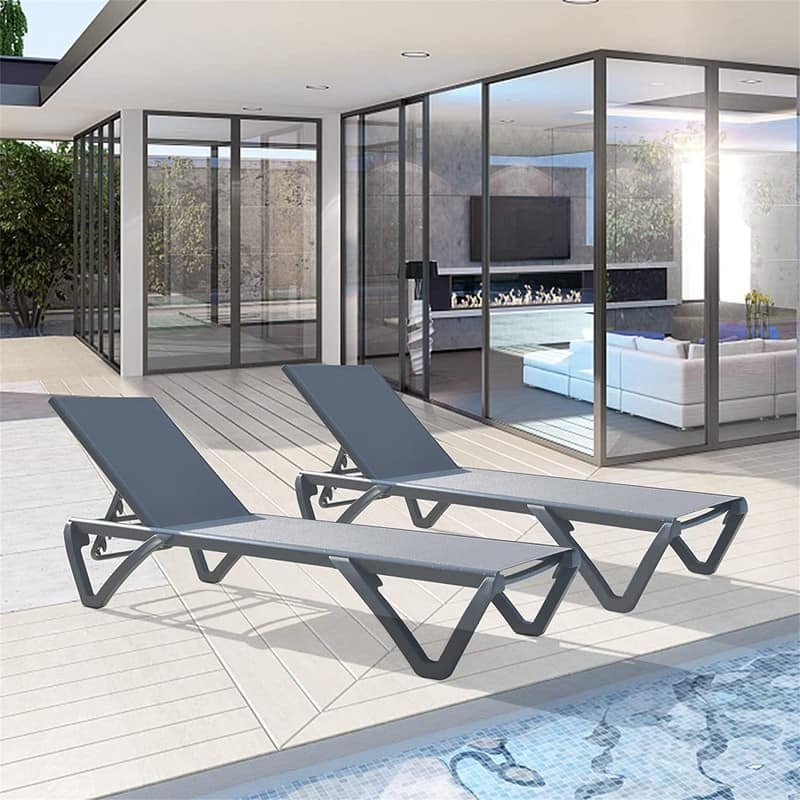 2Pcs Outdoor Aluminum Chaise Lounge with Adjustable Backrest