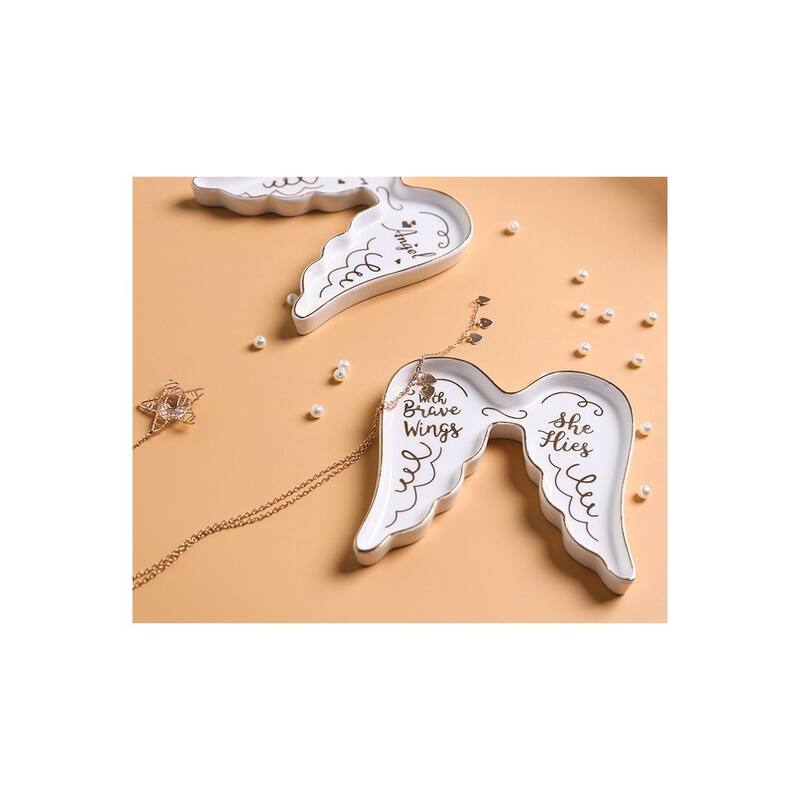 Curata White with Gold-Tone You Are My Angel Wings Ceramic Trinket Dish
