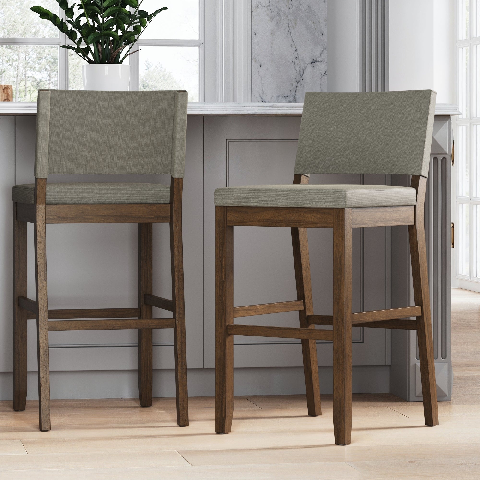 Nathan James Linus Modern Upholstered Counter Height Bar Stool with Back  and Solid Rubberwood Legs in a Wire-Brushed Light Brown Finish, Natural