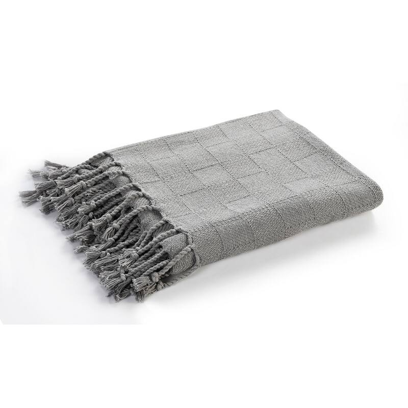 50" X 60" Gray Woven Cotton Throw Blanket with Fringe