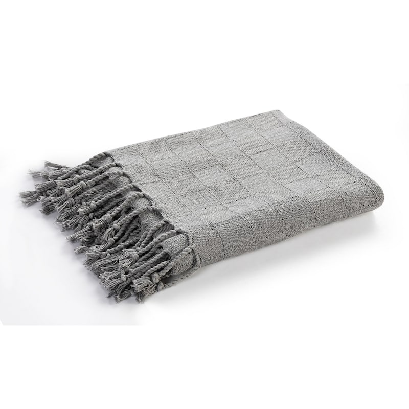 50" X 60" Gray Woven Cotton Throw Blanket with Fringe