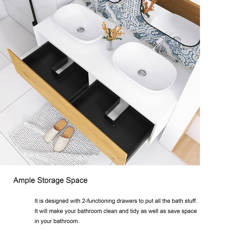 Floating Bathroom Vanity with Solid surface Top in F.OAK and Matte White