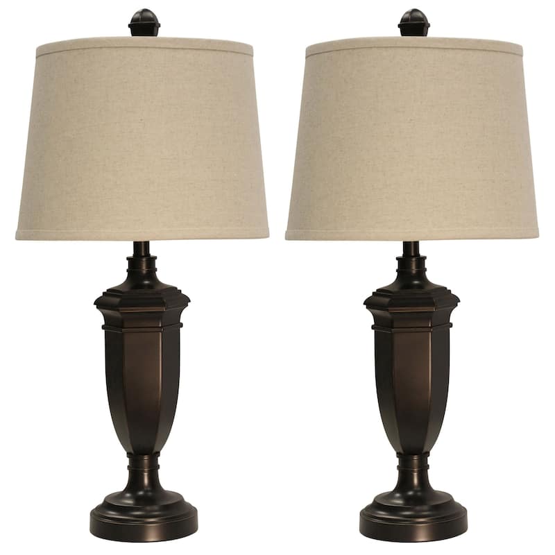 Madison Table Lamp - Bronze Finish - Beige Hardback Fabric Shade - Set Of 2