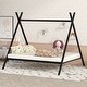 preview thumbnail 1 of 21, Full Size Bed Tent Frame with Metal Floor Playhouse, Slat Support for Kids' Bedroom Furniture, No Box Spring Required Black