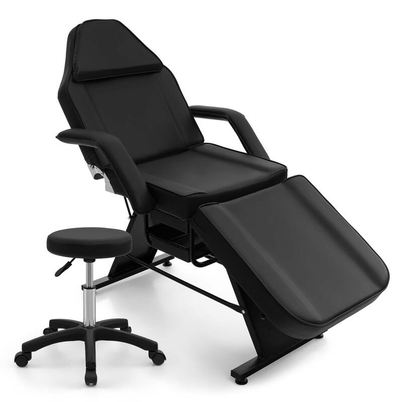 72" Massage Bed -3-Section Tattoo Chair w/ Hydraulic Stool - Black