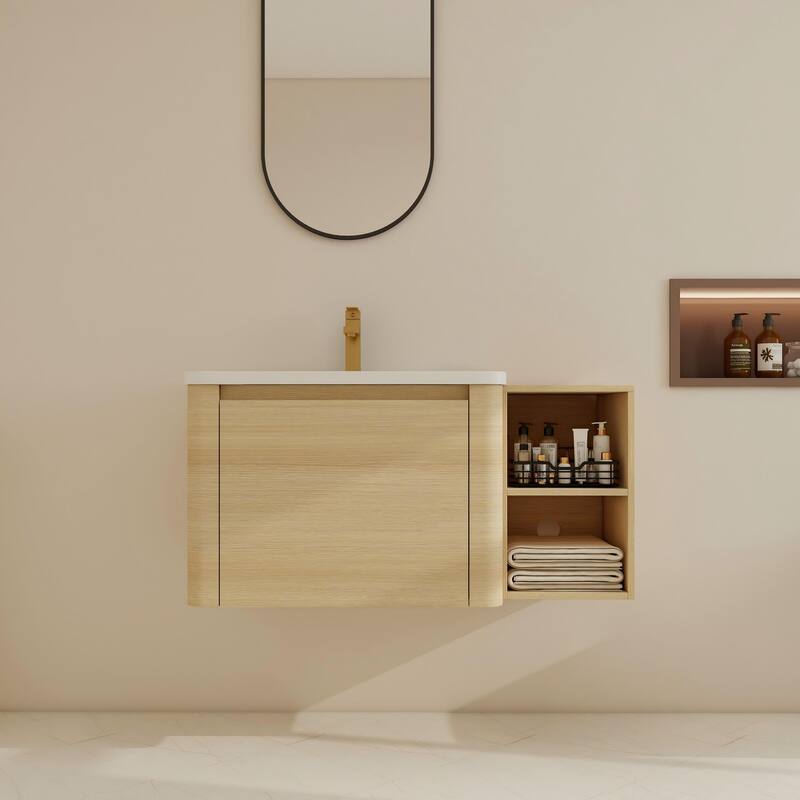 BNK 24''/28''/36''/40''/60''/68'' Bathroom Vanity With Sink, Floating Bathroom Vanity with Soft Close Doors and Shelf