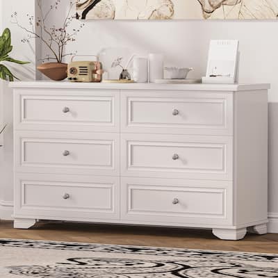 6-Drawer Retro Style Wooden Dresser with Metal Handles
