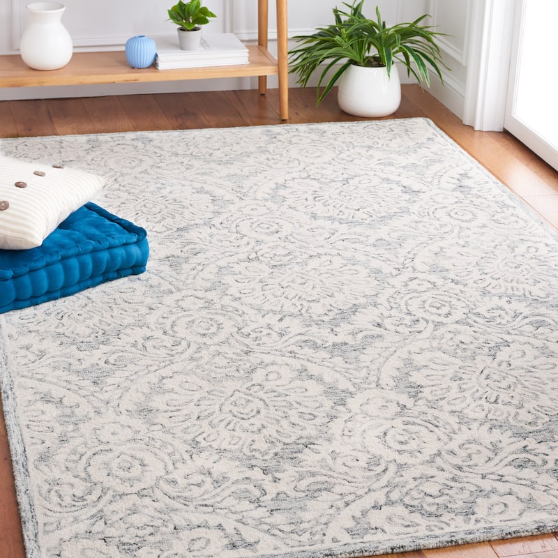 SAFAVIEH Handmade Blossom Esta Modern Floral Wool Rug - 6' Square - Grey/Ivory