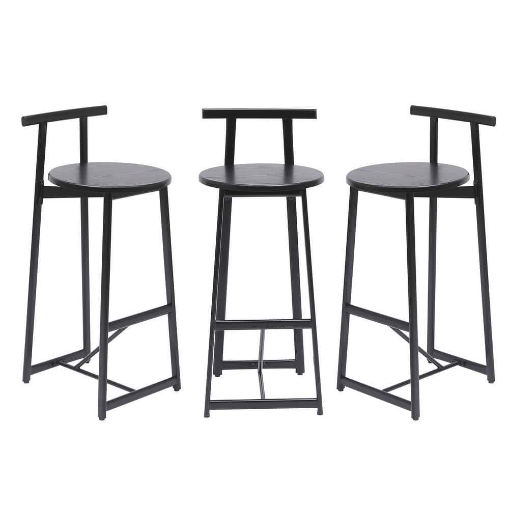 Set of 3 Kitchen Island Bar Chairs Metal Counter Barstools with Backrest for Dining Pub Room