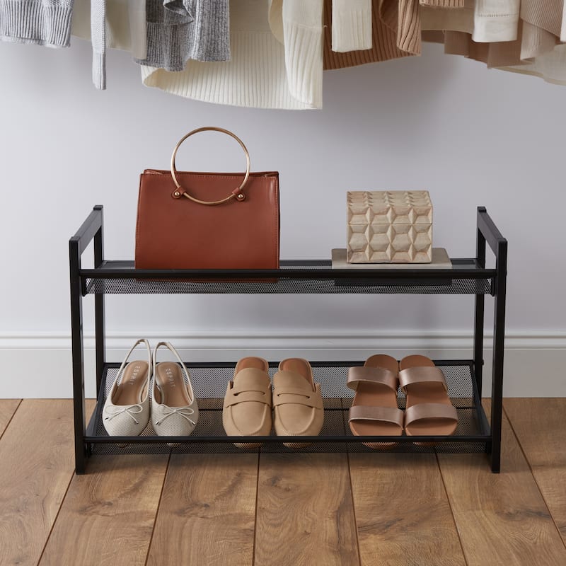 Organize It All 2 Tier Adjustable Mesh Shoe Rack in Black