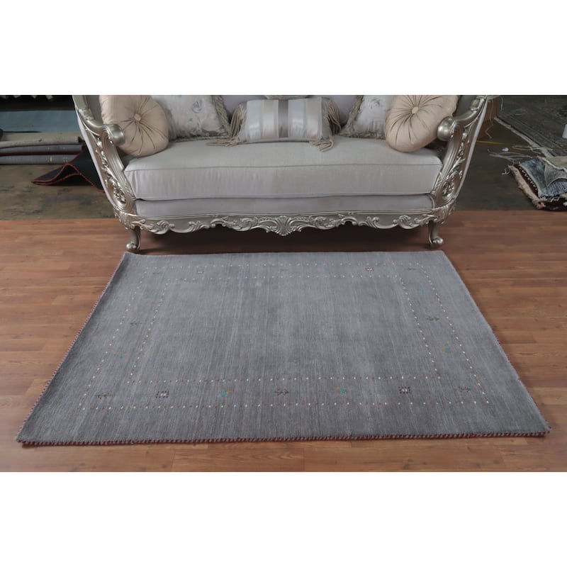 Handmade Gray Gabbeh Oriental Accent Rug Geometric Carpet - 5' 7'' X 4' 1''