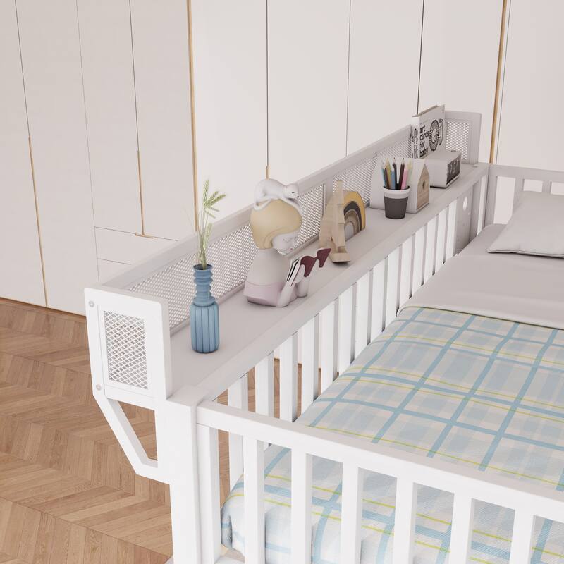 Full Size Metal Loft Bed with Charging Station and 4-Shelf Storage, Kids & Teens Loft Bed with Storage Stairs