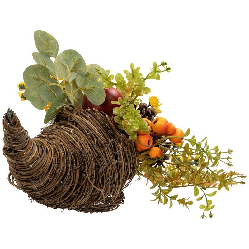 Apples, Berries and Pears Artificial Fall Harvest Cornucopia - 20" - Brown and Green