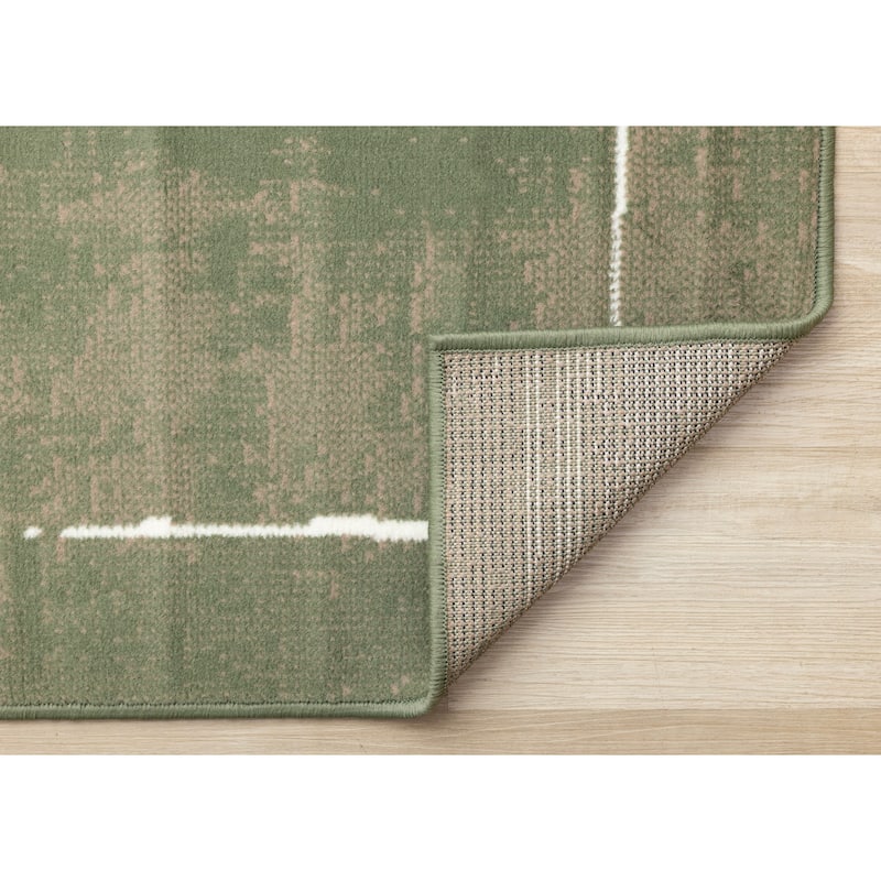 Green Brown Soccer Field Kids Area Rug