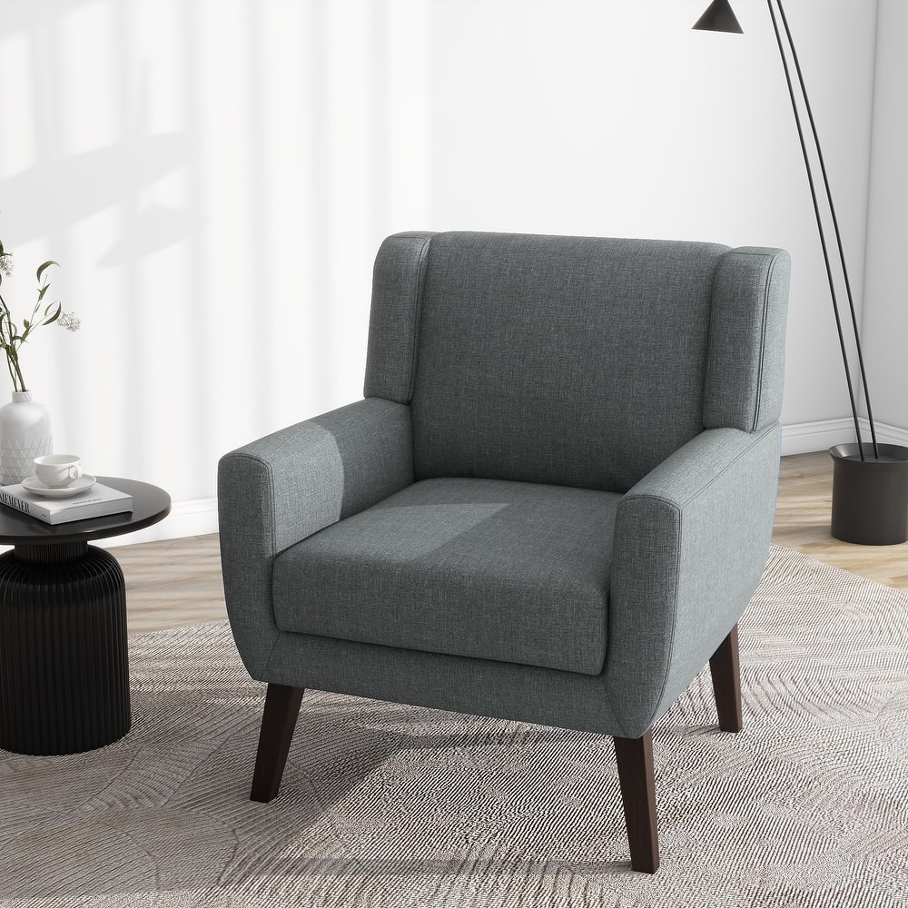 Modern Upholstered Linen Accent Chair Wingback Armchair