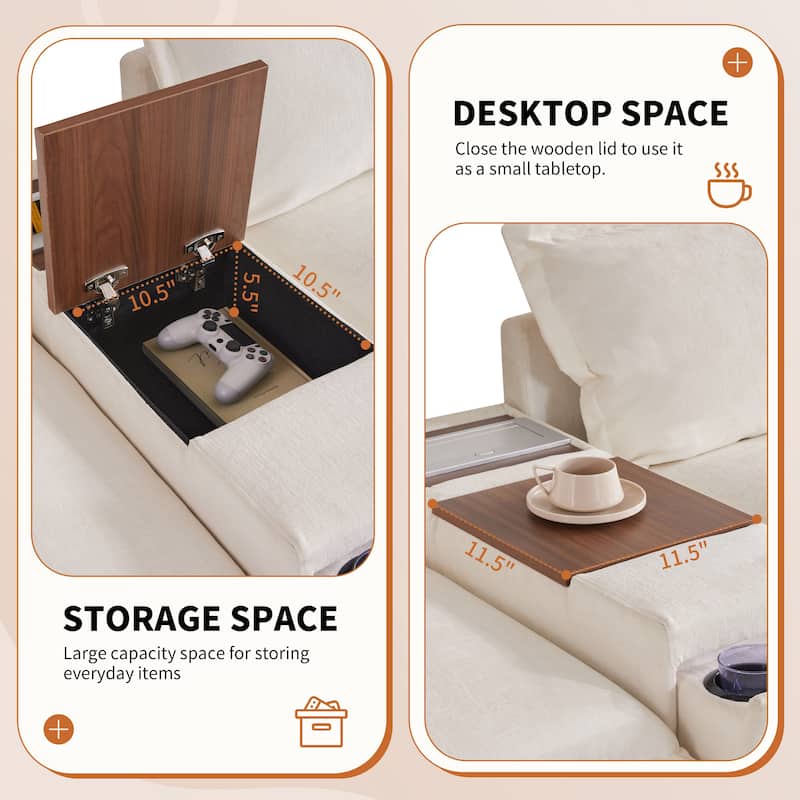131" & 142" U-Shaped Modular Sectional Sofa - 6-Seat Chenille Couch with Ottoman, USB Charger, Cup Holder, Wide Seat, 2 Sizes