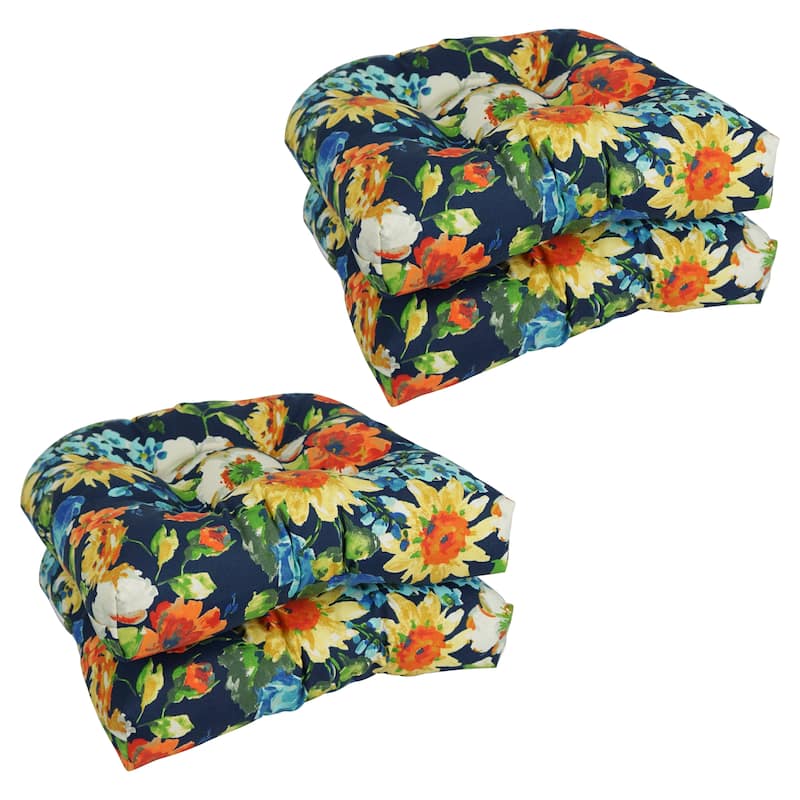 19-inch Rounded Back Tufted Indoor/Outdoor Chair Cushions (Set of 4) - 19" x 19" - Alfinia Fresco Caspian