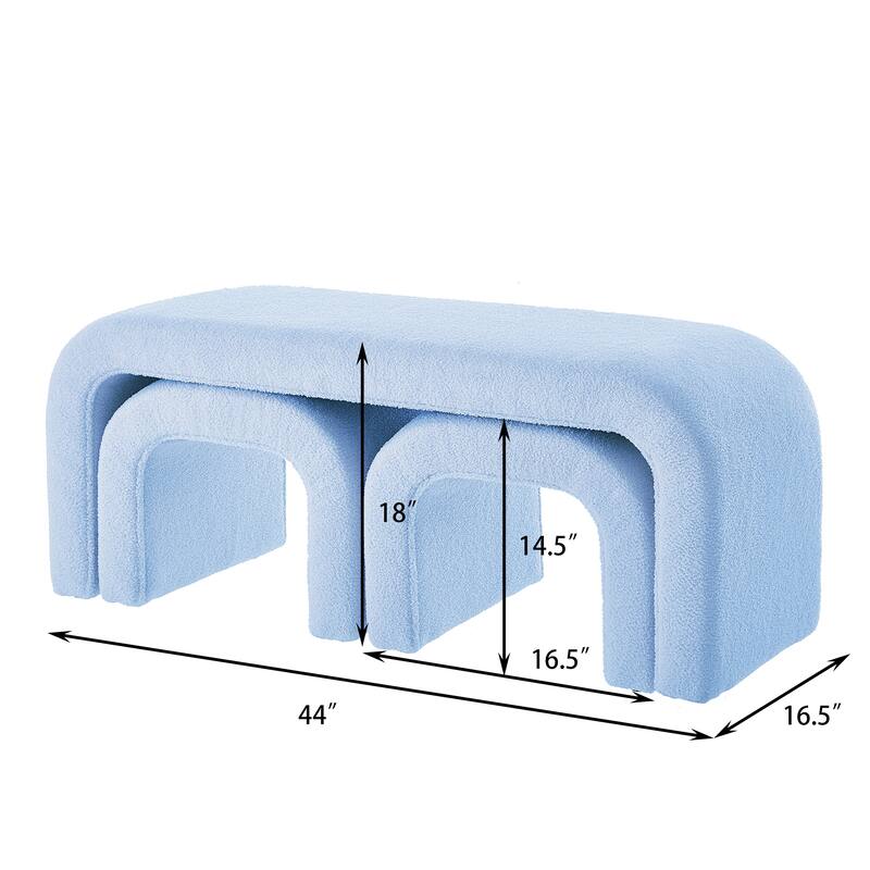 3-Piece End of Bed Bench Set with 2 Small Benches, Teddy Ottoman Bench Sofa Footrest for Entryway, Living Room