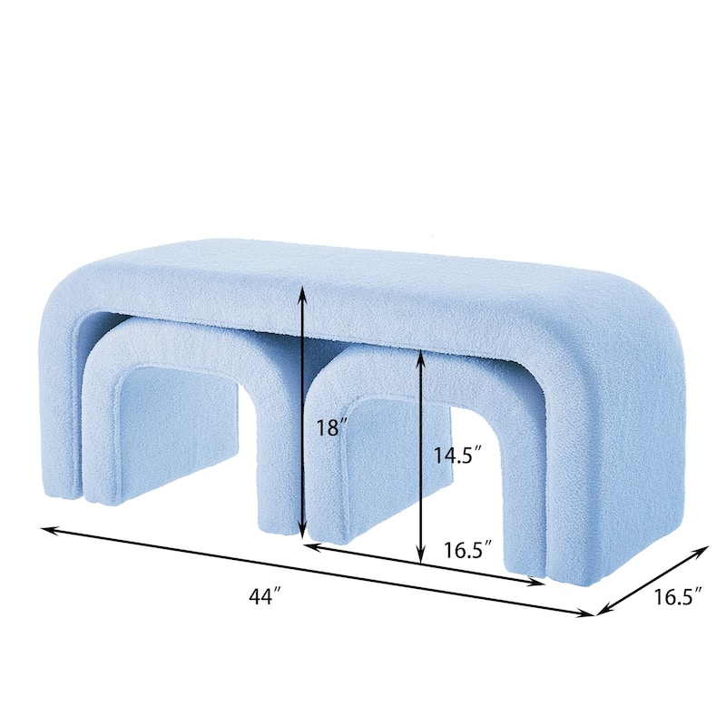 Set of 3 U-Shaped Modern Bench Teddy Ottoman Bench for Entryway, Bedroom End of Bed, Set of 3 Small Sofa Footrest