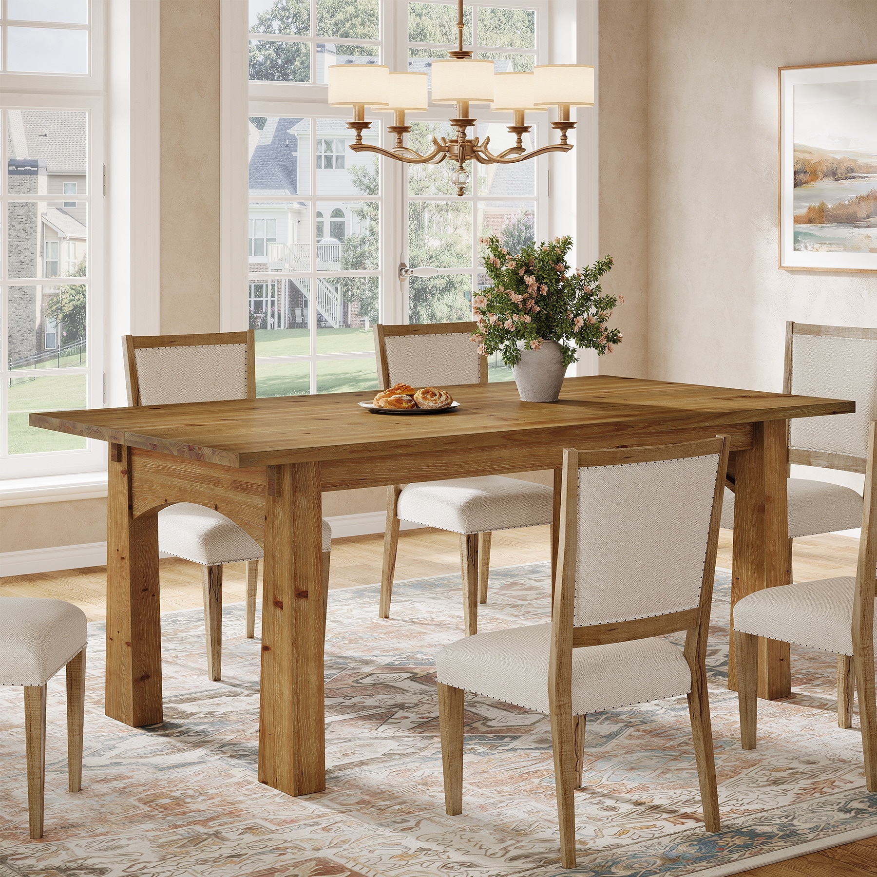 63-inch Solid Wood Dining Table for 4-6