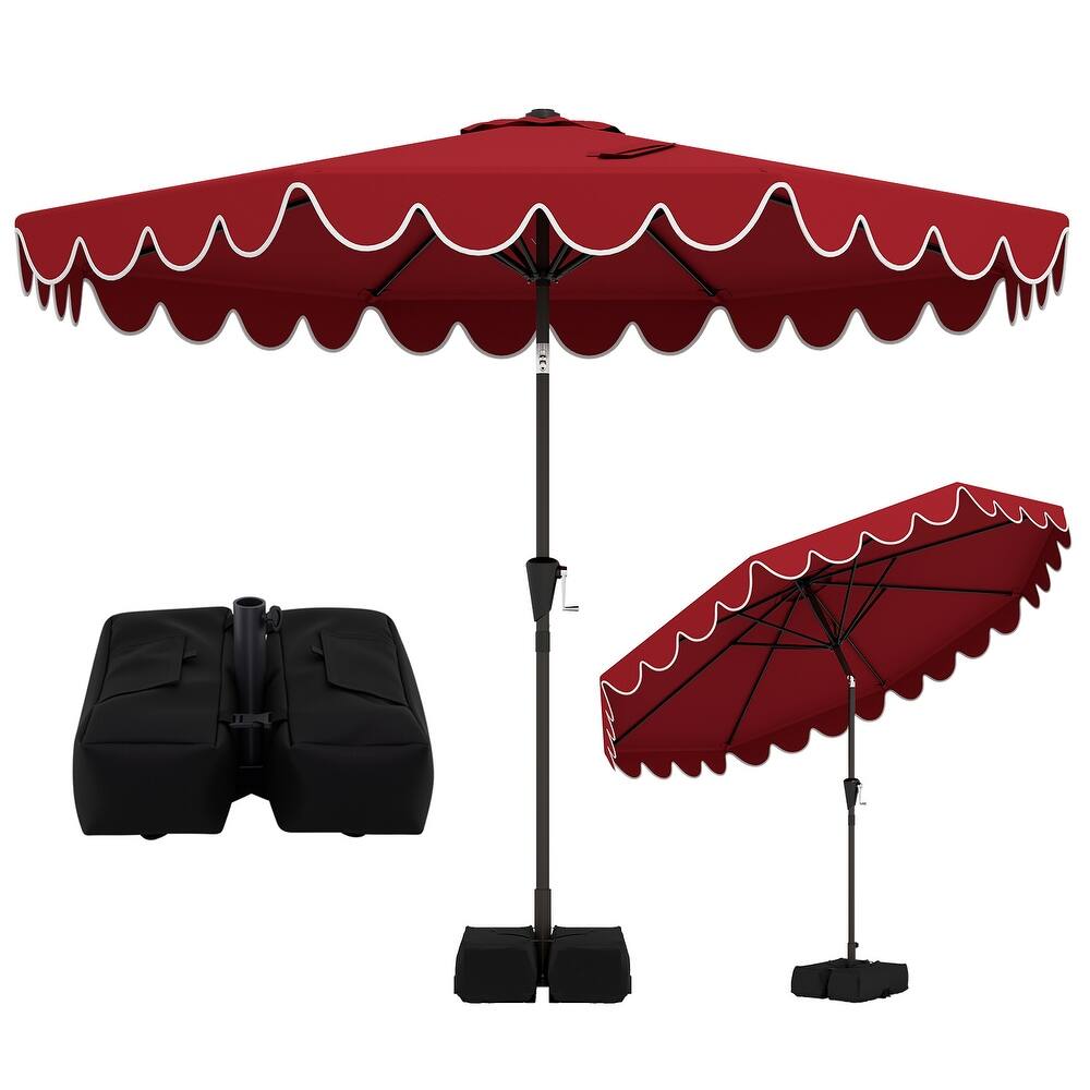 Gymax 10 FT Outdoor Umbrella w/ Weighted Base Sandbags Push Button