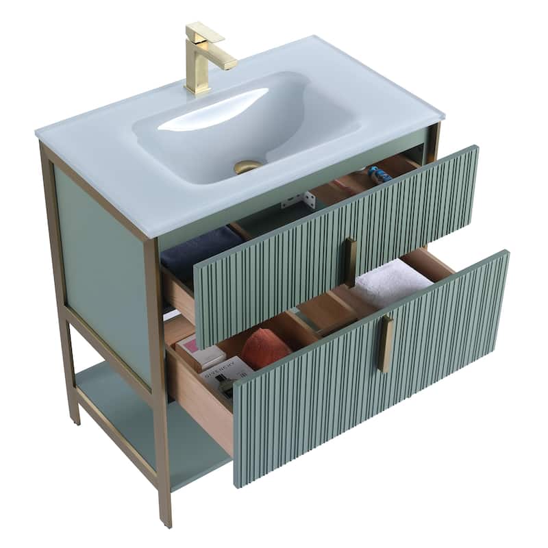 Fine Fixtures Serenity Modern Bathroom Vanity with White Glass Top