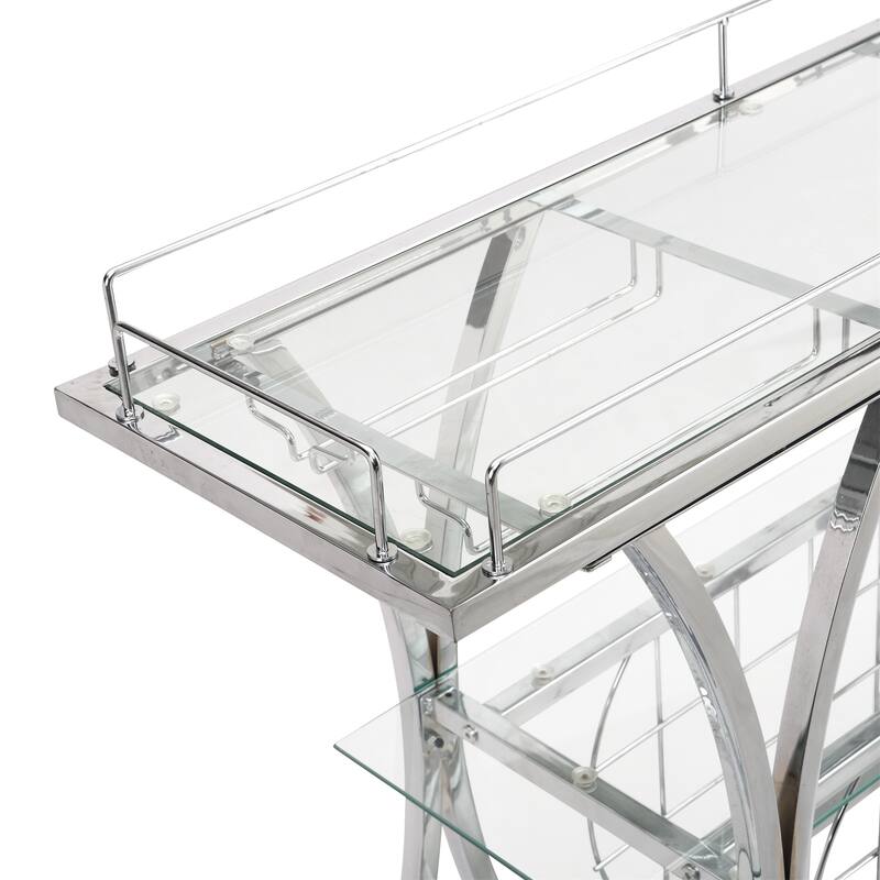 Serving Cart Glass Bar 3-Tier Metal Frame and Shelf