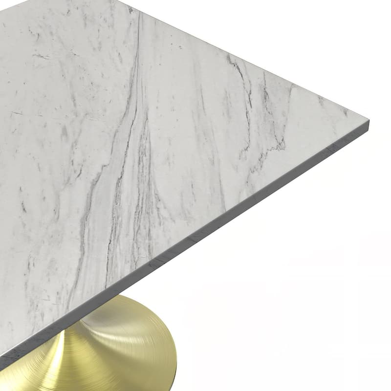 LeisureMod Verve Square Dining Table with Resin Top and Steel Pedestal Base for Kitchen and Dining Room